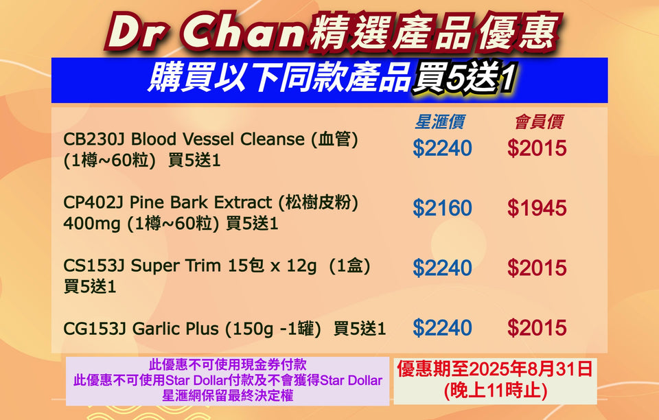 Dr Chan精選產品優惠 購買以下同款產品買5送1
