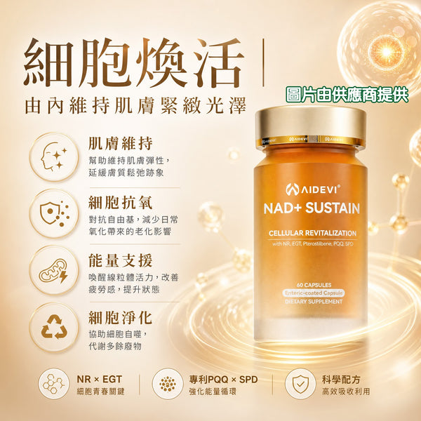 星滙網獲官方授權銷售產品 AIDEVI NAD+Sustain 終極長壽與細胞再生 (60粒)